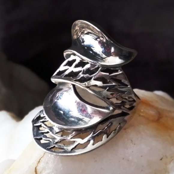 Solid Sterling Silver 925 Ring Statement PIXI Designer Contemporary Jewelry - Picture 4 of 7